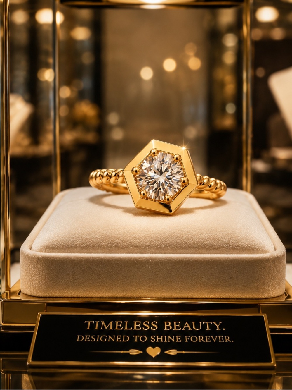 18K Gold-Plated Sterling Silver Hexagon Moissanite Ring